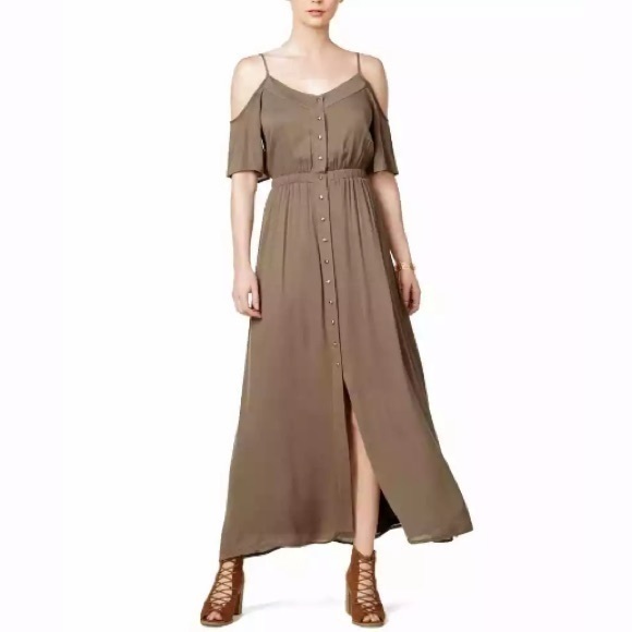 Maison Jules Cold-Shoulder Maxi Dress Burnt Olive - Picture 1 of 2